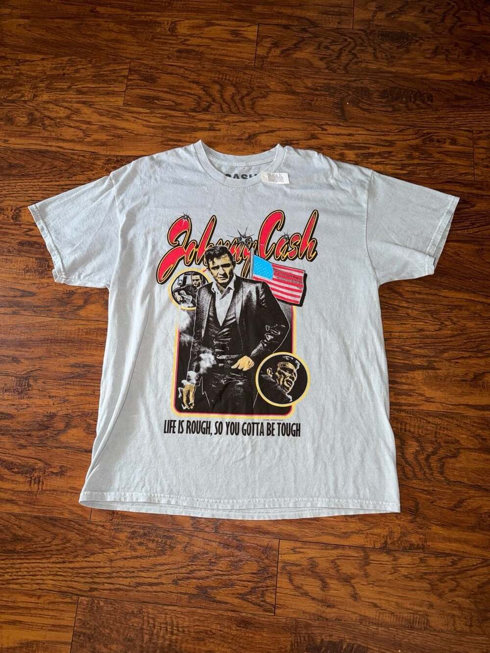 Johnny Cash 1956 Tour Life Is Rough So You Gotta Be Tough Graphic T-Shirt Gray